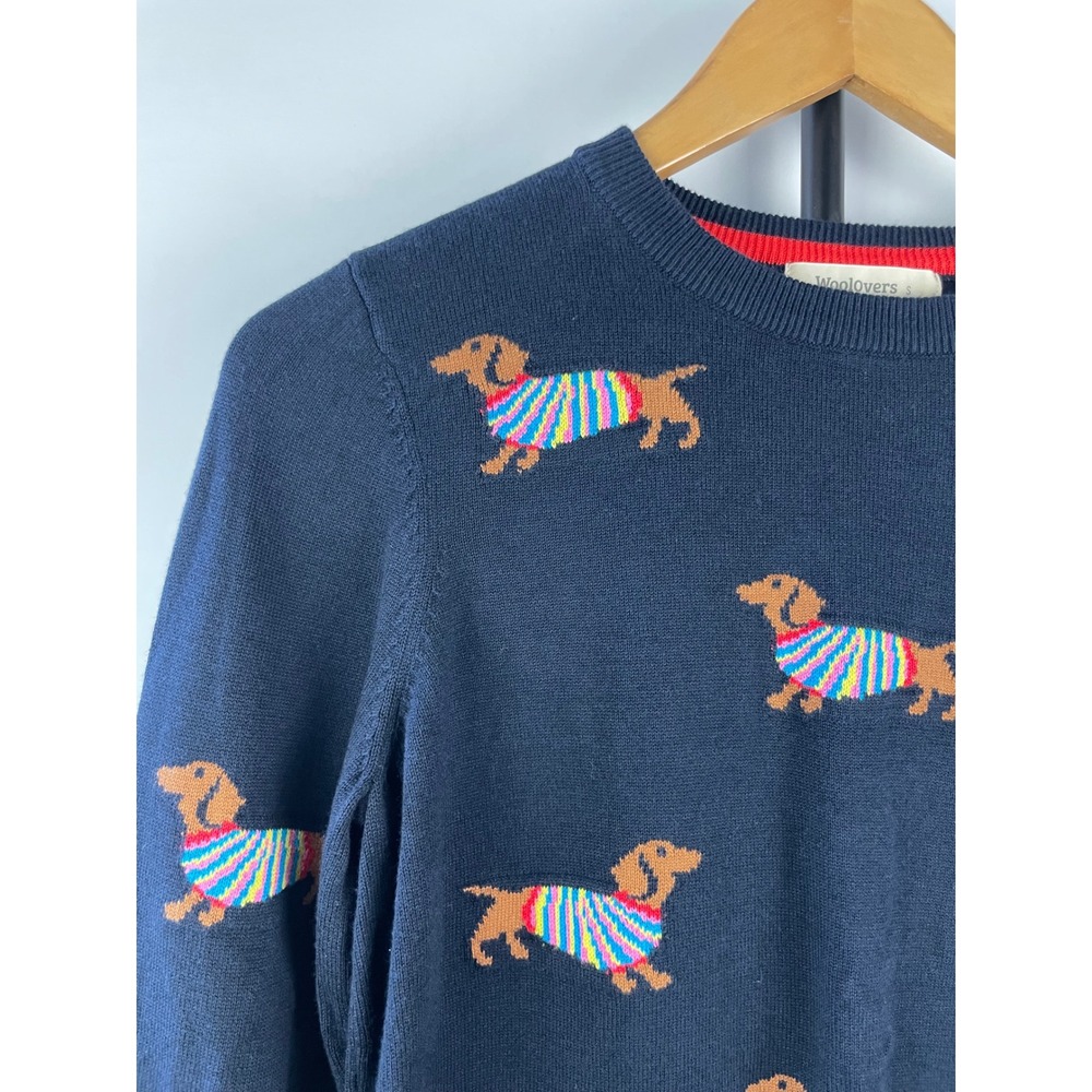 WoolOvers Womens Navy Blue Dachshund Dog Intarsia Button Back Sweater Size S - Picture 5 of 7